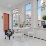 Chic Swedish One Room Apartment Design Interior in Small Dining Space Used White Furniture in Traditional Style