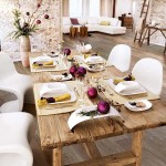 Comfortable Christmas Table Decor Interior Wood Table Furniture in Rustic Design and Modern White Chair Decoration Ideas