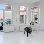 Comfortable Swedish One Room Apartment Design Interior with White Furniture in Traditional Style for Inspiration