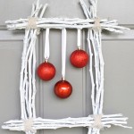 Cool Painted Twig Design with Small Rustic Wreath Decor Used Red Ball Design and Wooden Material in White Color