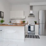 Elegant Swedish One Room Apartment Design Interior in Kitchen Space Decorated with Small White Furniture Ideas Inspiration
