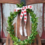 Fantastic Green Wreath Design Used Small Shaped for Chair Furniture Decor and Red White Ribbon Decoration Ideas