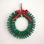 Marvelous Green Clothes Pin Wreath Design with Small Shaped Used Red Ribbon Color Decoration Ideas for Home Inspiration