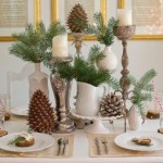 Perfect Natural Christmas Table Decor in Dining Room with Small Pot Decor and White Traditional Furniture Ideas