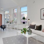Wonderful Swedish One Room Apartment Design Interior in Living Room Used White Sofa Furniture Decor for Inspiration