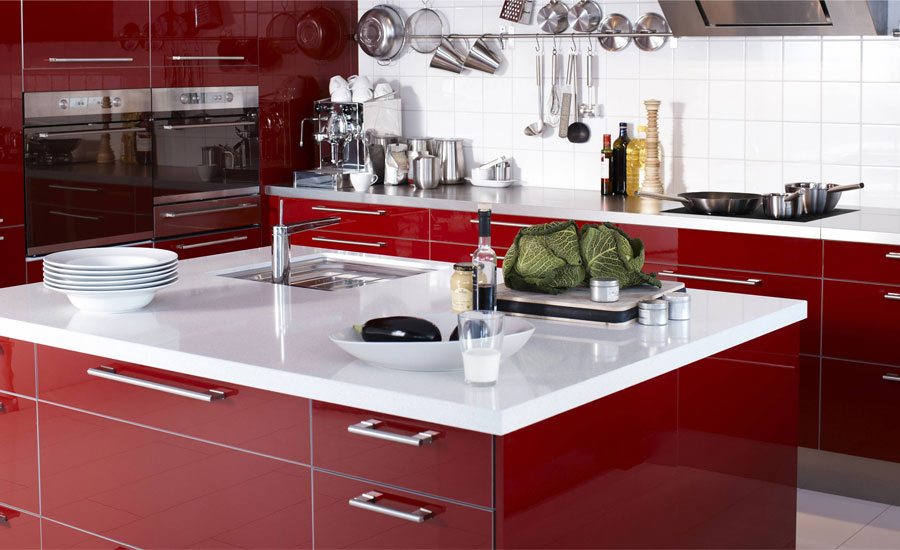 Red and White Small kitchen Furniture