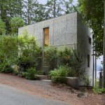 Amusing Sideyard Design of Dorsey Residence with Soft Grey Colored Wall which is Made from Concrete Blocks and Wide Glass window