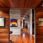 Appealing Room Space Design of Pavilion Wairau House with Light Brown Colored Wooden Floor and Kids Painting on the Wall