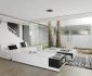 Astonishing Living Space Design in Pure White House by Susan with White Colored Sofa and Black White Colored Floor Carpet