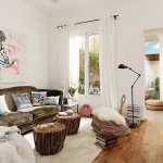 Attractive Barcelona Loft Vuong Interior Design Living Room with Colorful Painting on Center Wall as Decor