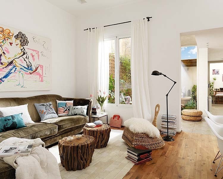 Attractive Barcelona Loft Vuong Interior Design Living Room with Colorful Painting on Center Wall as Decor