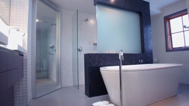 Blue and white design of bathroom