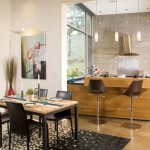 Brilliant Kitchen Design of Dorsey Residence with Several Dark Colored Back Chairs and Soft Brown Colored Wooden Dining Table