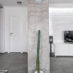 Brilliant Room Space Design of Apartment Minimalist Andreja Bujevac with Soft Grey Colored Beam Pillar and Soft Grey Concrete Floor