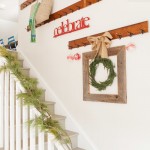 Chic Christmas Wreath Decorating Ideas for Contemporary Staircase Stylish Dark Tough Metallic Wall Hooks Natural Greenery