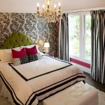 Chic Cool Teenage Girl Bedrooms with Glamorous Chandelier and Floral Print Wallpaper Green Tufted Bed Headboard Table Lamps