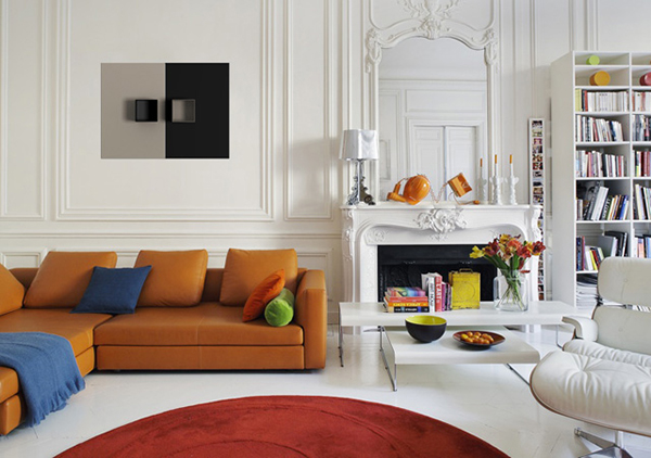 Colorful Details in the Living Room Area Magnetic Spirit with Brown Sofa Chaise and Black Fireplace
