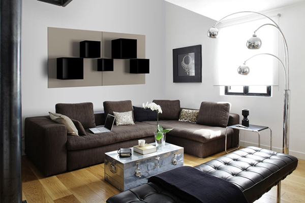 Comfortable Brown Sofa Chaise and Black Bench in Living Room with the Simple Design Magnetic Spirit