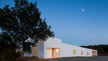 Contemporary Design for the JM Casa Odemira Exterior with Flat Roof and Long Shape near Green Tree