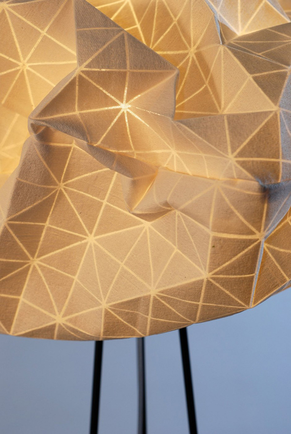 Contemporary Details of the Mika Barr Lamp with Irregular Shade Shape and the Black Iron Legs