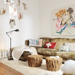 Cozy Barcelona Loft Vuong Interior Design Living Room Idea with Comfortable Velvet Sofa and Reclaimed Tables