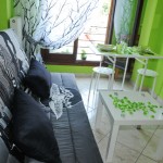 Eclectic Green Accent on Small Living Room Paint Colors Artistic Painted Sofa and White Coffee Table Sleek Ceramic Floor