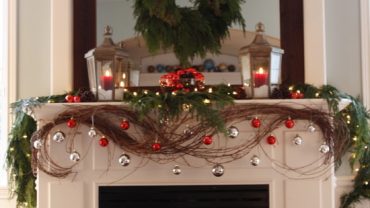 Excellent Christmas Wreath Decorating Ideas and Glaring Ornaments Modern White Fireplace Nice Square Mirror in Wood Frame