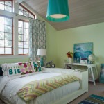 Fancy Unique Teenage Bedrooms with Turquoise Pendant Light above White Bed Artistic Painting Bright French Widow
