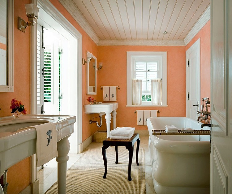 Fantastic St James Villa Michelle Everett Interior Design in Bathroom Space with Peach Wall Color and Traditional Touch