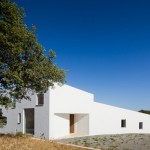 Fantastic White Wall and Glass Windows in the JM Casa Odemira Exterior with the Flat Roof