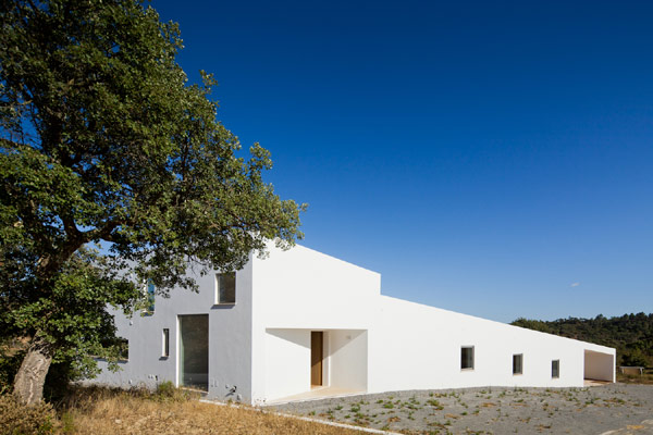Fantastic White Wall and Glass Windows in the JM Casa Odemira Exterior with the Flat Roof