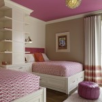 Glossy Wall Lights Enlightening Cool Teenage Girl Bedrooms with Modern Twin Beds Pink Puff White Fur Rug Crystal Chandelier