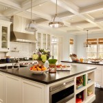 Iconic Kitchen Layouts Plans with Vintage White Kitchen Cabinet and Stainless Steel Range Hood Dazzling Pendant Lights