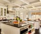 Iconic Kitchen Layouts Plans with Vintage White Kitchen Cabinet and Stainless Steel Range Hood Dazzling Pendant Lights