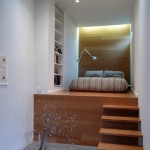 Industrial Unique Teenage Bedrooms with Shiny LED Light Small Wood Staircase White Bookcase Stainless Steel Wall Light