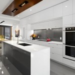 Inspiring White Kitchen Cabinet and Modern Kitchen Appliances Lovely Fake Flower Stainless Steel Faucet Dazzling Ceiling Lights