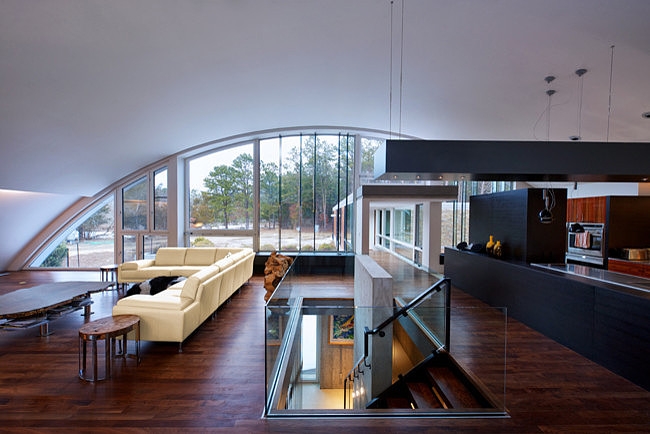 Open Arc House Maziar Behrooz Interior with Unique Arch Shaped Ceiling Covering Kitchen and Living Room