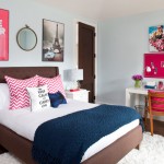 Sensational Cool Teenage Girl Bedrooms Adorned with Scenic Painting Elegant Dark Brown Bed Drum Table Lamp White Desk