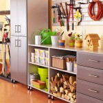 Spacious Healthy Home Garage Furnished with Compact Storage Containing Colorful Canisters Mechanic Tools on Wall Storage