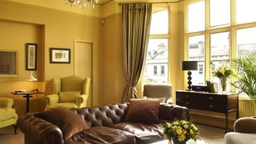 Yellow and brown living room