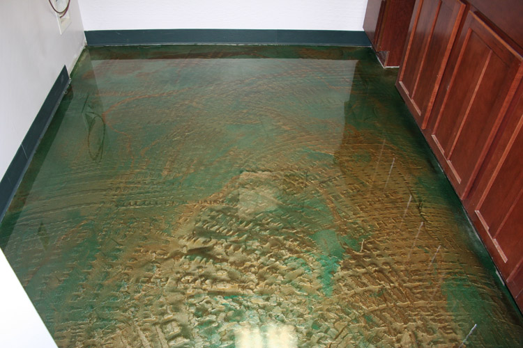 Green and Gold Stained Concrete Design