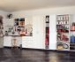 Black Flooring Unit Color Idea Applied on Garage Workbench Design Equipped with White Interior Design Ideas Plan Unit