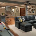 Black Sofa Set Design Ideas with Chaise Applied in Basement Finished with Painting Basement Floor Ideas Inside Plan