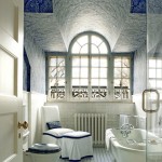 Blue and White Color Ideas Applied in Elongated Toilet Seat Covers finished with White Bathtub Design Plan Ideas