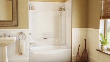 Classic Design Ideas of Bathroom Space Equipped with One Piece Shower Units Finished in White Color Combined with Cream Wall