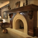 Dark Wood Material Used in Fireplace Mantel Design Equipped with Old Style Idea Applied in Modern Living Room Space Ideas