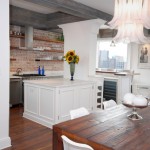 Eclectic Kitchen Interior Design Ideas Equipped with Ructic Dining Table Set Finished with Wooden Flooring Unit Plan