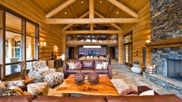 Elegant Living room Interior Design Ideas Equipped with Modern Luxury Log Home Plans Finished with Stone Veneer Ideas