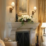 Floral Decorating Idea Applied in Fireplace Mantel Design Finished with Cream Colored Wall Design ideas Plan
