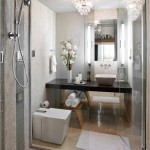 Luxurious Toilet Space Idea Applied in Elongated Toilet Seat Covers Finished with Crystal Pendant Lamps Unit Plan